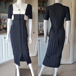 Share vintage 80s 90s womens black & white short sleeve midi dress